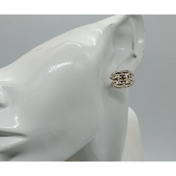 Auth CHANEL - Silver Clear Hardware Rhinestones post EarringsAuth - Picture 8 of 8